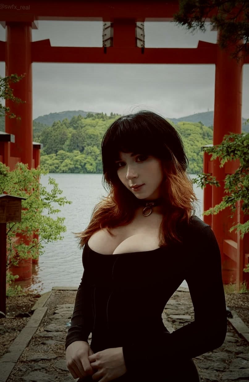 Sweety Fox in a black dress